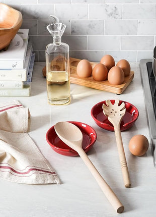 LE TAUCI Ceramic Spoon Rest, 4.8 Inch Spoon Rest for Stove Top, Spoon Holder for Kitchen Counter, Coffee Spoon rest, Utensil Rest for Cooking, Red