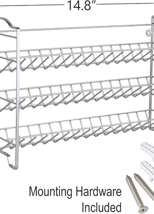 Spice Rack Organizer with 24 Empty Round Spice Jars, 396 Spice Labels with Chalk Marker and Funnel Complete Set, SWOMMOLY Spice Rack for Cabinet, Countertop or Wall Mount, Silver