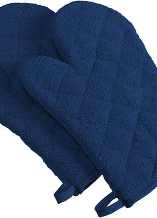 DII Basic Terry Collection 100% Cotton Quilted, Oven Mitt, Nautical Blue, 2 Piece