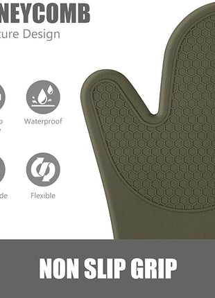 Rorecay 6pcs Oven Mitts and Pot Holders Sets for Kitchen, Extra Long Silicone Oven Gloves Heat Resistant 500 Degrees Non-Slip Potholders Hot Pads for Baking Cooking, Forest Night