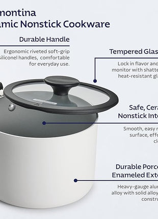 Tramontina Ceramic Non Stick 11-Piece Nesting Pots and Pans Set with Lids - Stackable Nonstick Cookware Set, Dishwasher and Oven Safe, White