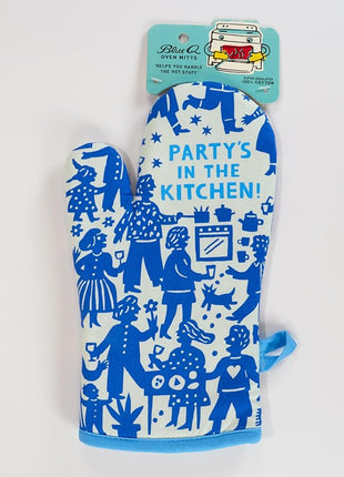 Blue Q Party's in The Kitchen Funny Oven Mitts - Cute Oven Mitts, Home Kitchen Gifts, Cooking Accessories, Super-Insulated Quilting, Comfy Natural-Fitting Shape, 100% Cotton, Size 12.5" L x 7.5" W