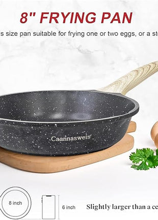Caannasweis Nonstick Granite Frying Pan Skillet, Non Stick Omelette Frying Pans, Omelet Egg Pan, Stone Cookware Chef's Pan, Induction Compatible, PFOA Free (Gray, 8 Inch)