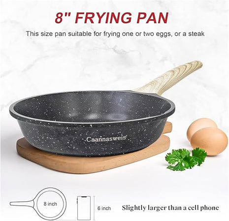 Caannasweis Nonstick Granite Frying Pan Skillet, Non Stick Omelette Frying Pans, Omelet Egg Pan, Stone Cookware Chef's Pan, Induction Compatible, PFOA Free (Gray, 8 Inch)