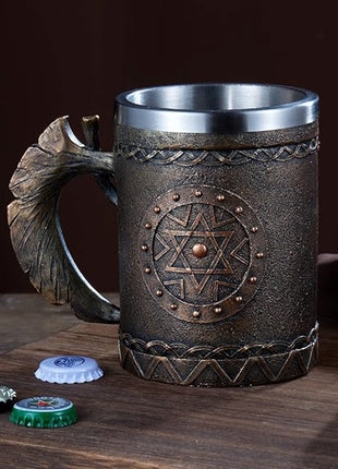 Arola Viking Axe Mug, Stainless Steel Horn Beer Cup, Viking Warrior Skull Cup Tankard, Drinking Cup Coffee Beer Steins,Medieval Skull Drinkware Mug for Coffee/Beverage/Juice17oz Gift for Men