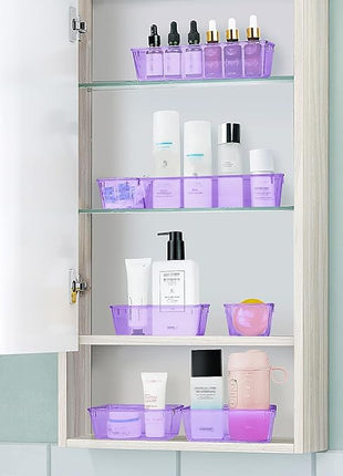 WOWBOX 25 PCS Plastic Drawer Organizer Set, Desk Drawer Divider Organizers and Storage Bins for Makeup, Jewelry, Gadgets for Kitchen, Bedroom, Bathroom, Office, Clear Purple