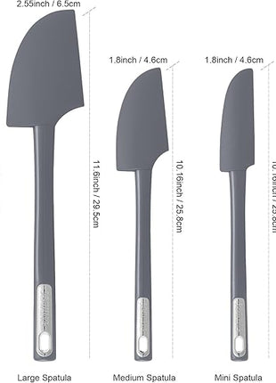 Premium Silicone Spatula Set, Flexible Heat Resistant Non-slip Handle Baking Cooking Rubber Spatulas, Grey