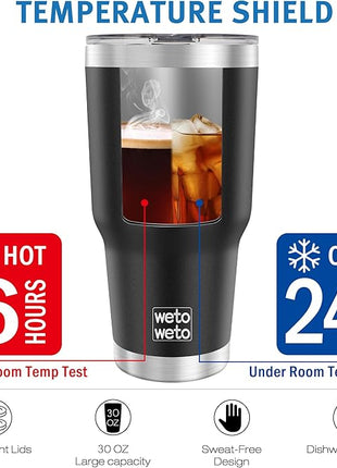 WETOWETO 30oz Tumbler, Stainless Steel Vacuum Insulated Water Coffee Tumbler Cup, Double Wall Powder Coated Spill-Proof Travel Mug Thermal Cup for Home Outdoor (Black, 1 Pack)