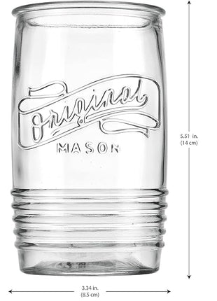 Glaver's Glass Tumbler Drinking Glasses Set of 4 – Genuine Artisan-Made Vintage Italian Original Mason – Elegant 20 Oz Clear Tumbler Glassware Set for Refreshing Drinks, Beverages, Iced Tea.