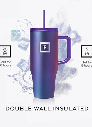 IRON °FLASK Co-Pilot Insulated Mug w/Straw & Flip Cap Lids - Cup Holder Bottle for Hot, Cold Drink - Leak-Proof - Water, Coffee Portable Travel Mug - Rose Gold, 32 Oz