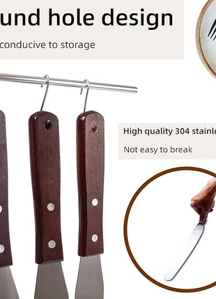 Straight Icing Spatula Stainless Steel Baking Set of 6", 8" & 10" Wooden Handle Cake Decorating Frosting Spatulas