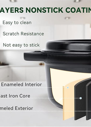 Miereirl 6.5 Quart Enameled Dutch Oven Pot with Lid, Cast Iron Dutch Oven with Dual Handles for Bread Baking, Cooking, Non-stick Enamel Coated Cookware (Black)