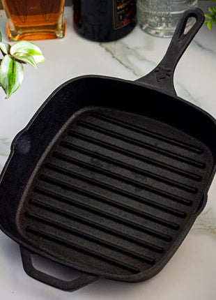 Backcountry Iron 10.5 Inch Square Grill Pan Medium Pre-Seasoned Cast Iron