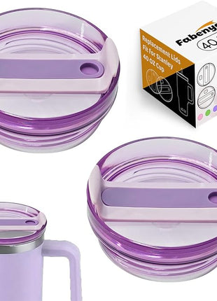 40 OZ Tumbler Lid Replacement Fit for Stanley Cup, 2 Pack Clear Replacement Lids Fit for Stanley Travel Tumbler, Spill Proof Tumbler Covers for Stanley Cup Accessories (Purple)