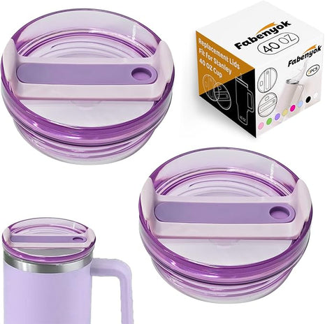 40 OZ Tumbler Lid Replacement Fit for Stanley Cup, 2 Pack Clear Replacement Lids Fit for Stanley Travel Tumbler, Spill Proof Tumbler Covers for Stanley Cup Accessories (Purple)