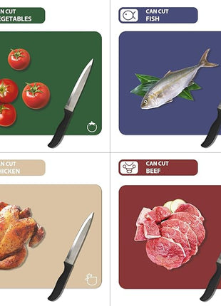 WK Plastic Flexible Cutting Boards for Kitchen Set of 4, Colored Cutting Board Mats with Food Icons, Non-Slip Cutting Mats, BPA Free, Dishwasher Safe