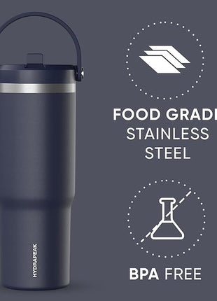 Hydrapeak Nomad 32 oz Tumbler with Handle and Straw Lid, Leakproof, Double Insulated, 32oz Cup, Stainless Steel | Navy