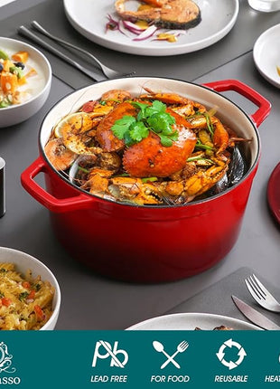 vancasso Enameled Cast Iron Dutch Oven, 7.5 QT Dutch Oven Pot with Lid, Round Enamel Dutch Oven for Bread Baking, Non Stick Enamel Coating, Pot's Body Cast Iron, Red