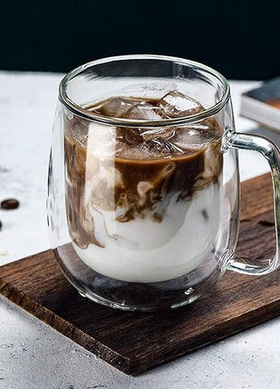 Glass Coffee Mug, 8.5 oz Double Walled Insulated Cup Heat-resistant for Tea Coffee Latte Cappuccino Espresso Iced Tea Dishwasher & Microwave Safe, Set of 1 (Round)