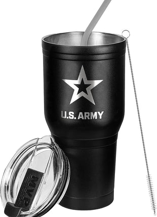 Military Gift Shop 30 oz US-Army Black Double Wall Vacuum Insulated Stainless Steel Travel Mug - Soldier Deployment Gifts - Army 30oz Tumbler