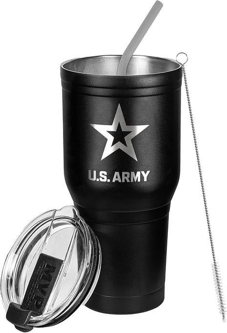 Military Gift Shop 30 oz US-Army Black Double Wall Vacuum Insulated Stainless Steel Travel Mug - Soldier Deployment Gifts - Army 30oz Tumbler