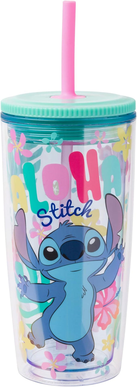 Silver Buffalo Disney Lilo and Stitch “Aloha” Spill Resistant Plastic Tumbler, 20 Ounces