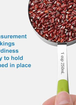 Measuring Cups and Spoons Set Stainless Steel 10 Piece for Cooking and Baking (5 Cups + 5 Spoons, Colorful Handles)