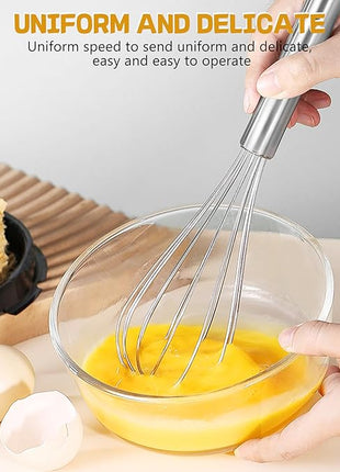 NileHome Stainless Steel Whisk Set 8" 10" Hand Blender + 12" Semi-Automatic Rotary Kitchen Whisk Kitchen Wisk Wire Whisks for Cooking, Whisking, Blending, Beating, Stirring- 3 Pack...