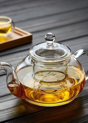 Glass Teapot with Removable Clear Infuser, 27 oz/ 800 ml Stove Top & Microwave Safe Borosilicate Glass Kettle with Loose Leaf Tea Strainer For Flower Blooming Tea