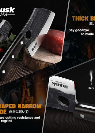Huusk Serbian Chef Knife with Full Tang Handle Forged Butcher Knives for Meat Cutting Meat Cleaver Knife with Sheath for Halloween Kitchen Hunting or Camping Christmas Gift for Men and Women