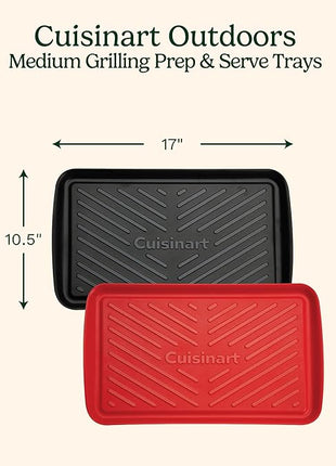 Cuisinart Grilling Prep & Serve Trays, 17x10.5 inch BBQ Tray Safe for Food Handling, 2 Dishwasher Safe Nesting Trays Black & Red, Perfect Grilling Accessories for Cooked & Raw Meat, Fits 6 Burgers