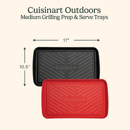 Cuisinart Grilling Prep & Serve Trays, 17x10.5 inch BBQ Tray Safe for Food Handling, 2 Dishwasher Safe Nesting Trays Black & Red, Perfect Grilling Accessories for Cooked & Raw Meat, Fits 6 Burgers