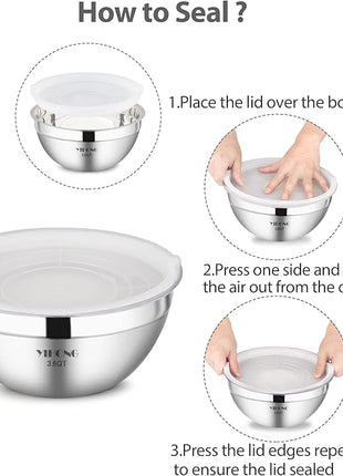 YIHONG Stainless Steel Mixing Bowls Set, 7 Piece Metal Mixing Bowls with Lids Set for Kitchen, Nesting Steel Mixing Bowls Ideal for Baking, Prepping, Cooking, and Serving Food(White)