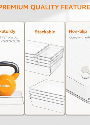 Criusia 12 Pack Large Clear Plastic Drawer Organizer Trays | MULTI-USE Acrylic Drawer Storage for Kitchen, Bathroom, Makeup, Office, School, Undies | College Dorm Room, Home Apartment Essentials