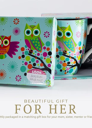 Divinity Boutique Owl Mug - Inspirational Ceramic Coffee Mug with Scripture for Women, Mom, Friends, Owl Lovers that is Colorful and Dishwasher Safe