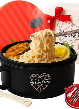 AI LOVE PEACE Ramen Bowl, 40 oz Microwaveable Noodle Cooker for Ramen, Pho, Soup, and Pasta, Dishwasher Safe and Portable, Ideal for Home, Office, Dorm, or Gift (Red)