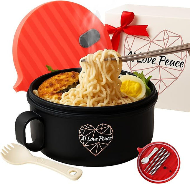 AI LOVE PEACE Ramen Bowl, 40 oz Microwaveable Noodle Cooker for Ramen, Pho, Soup, and Pasta, Dishwasher Safe and Portable, Ideal for Home, Office, Dorm, or Gift (Red)