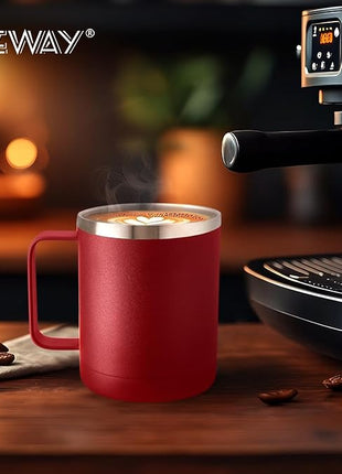 MEWAY 12oz Coffee Mug With Handle 4 Pack Bulk,Stainless Steel Insulated Travel Tumblers With Sliding Lid,Double Wall Vacuum Camping Cup for Hot & Cold Drinks Tea (Red,Set of 4)
