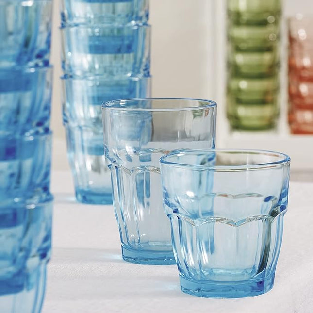Bormioli Rocco Rock Bar 12.5 oz. Long Drink Stackable Tempered Beverage Glasses for Cold Drinks, Water, and Cocktails, Set of 6, Ice Blue (Pack of 4)