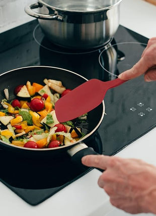 Premium 600F Heat Resistant Silicone Spatula 2 Set Sturdy Handle Created for Cooking, Baking and Mixing, One Piece Design, Non-Stick, Strong Stainless Steel Core (Red Dahlia)