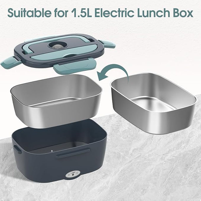 (Only for 1.5L Electric Lunch Box) 1.5L 304 Stainless Steel Inner Container for Electric Lunch Box, Removable Replacement Tray, Easy to Clean, Eco Friendly and Dishwasher Safe