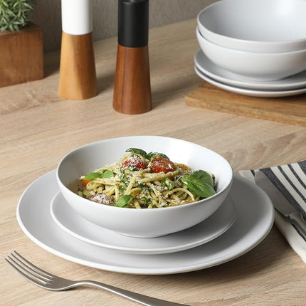 Gibson Home Bethel 18 Piece Plates and Bowls Ceramic Stoneware Organic Shape Dinnerware Set (Service for 6) - Matte White