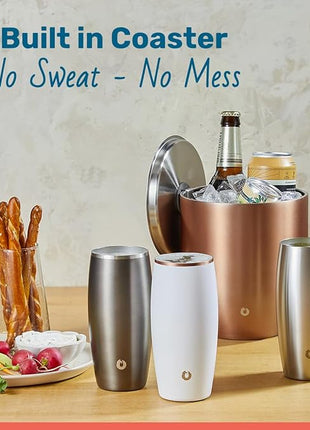 SNOWFOX Premium Vacuum Insulated Stainless Steel Beer Glass, Home Bar Accessories, Elegant Bartending, Lightweight Pint Glasses, Sleek Drinkware, Frosty Beverages Stay Cold, 18oz, Set of 2,Dark Walnut