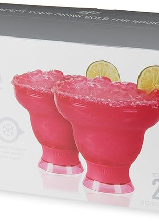 Host FREEZE Margarita Cocktail Glasses, Frozen Cup Double Wall Plastic Margarita Glasses Drinking Set Modern Drinking Glasses 12oz Punch Pink Set of 2 (Pack of 6)