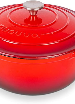 Nuovva Enamelled Cast Iron Dutch Oven Pot with Lid – 6.4 Quart Non Stick Casserole Pot – Heavy Duty & Oven Safe up to 500° F for Bread Baking, Braising, Stews, Roasting – 28cm Red