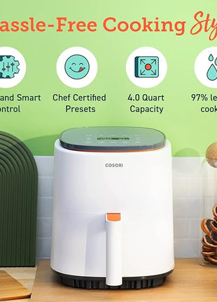 Cosori Air Fryer 4 Qt, 7 Cooking Functions Airfryer, 150+ Recipes on Free App, 97% less fat Freidora de Aire, Dishwasher-safe, Designed for 1-3 People, Lite 4.0-Quart Smart Air Fryer, White
