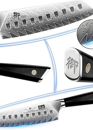 SHAN ZU Damascus Chef Knife Santoku Knife 7 Inch Professional Multifunction Kitchen Knives, 67 Layers Damascus Stainless Steel 10Cr15CoMoV Super Sharp Cooking Knife with G10 Handle/Gift Box