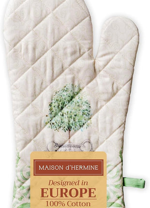 Maison d' Hermine Oven Gloves 100% Cotton Oven Mitt 7" x 13" with Loop Heat Resistant, BBQ, Cooking Gloves, Baking, Grilling, Kitchen, Handling Hot Pans Spring/Summer (Pack of 1, Jardin Du Roy)