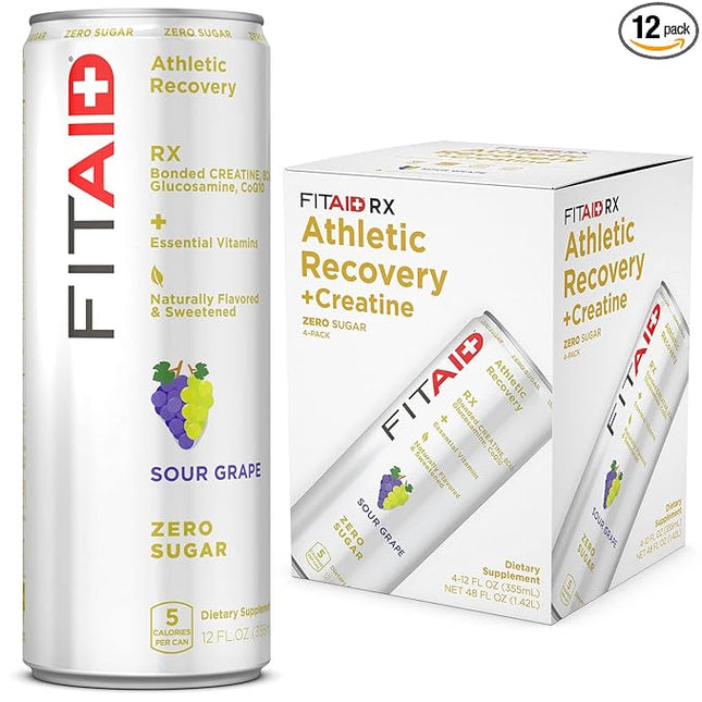 FITAID RX ZERO Recovery Blend, 5 Calories, Keto-Friendly, Paleo, Vegan, Number 1 Post-Workout Recovery Drink, Creatine, BCAAs, Glucosamine, 12-oz. Cans (Pack of 4)