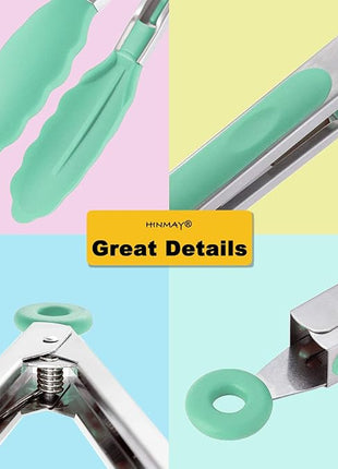 Kitchen Cooking Tongs with Silicone Tips 9-Inch Food Tongs, Set of 3 (Mint)